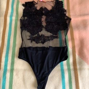 Black lace mesh bodysuit